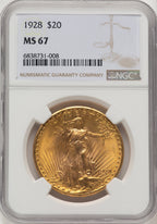 1928 $20 Brown Label Saint-Gaudens Double Eagle NGC MS67