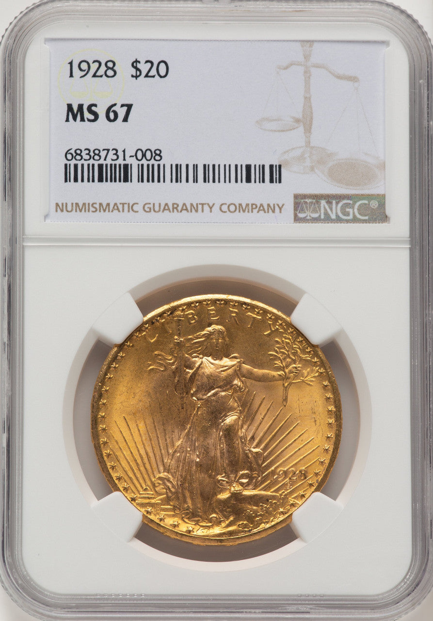 1928 $20 Brown Label Saint-Gaudens Double Eagle NGC MS67