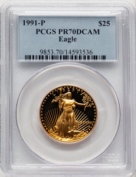 1991-P Proof Gold Eagle 1/2 oz Blue Label PCGS PR70