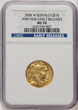 2008-W Burnished Gold Buffalo 1/4 oz ER Blue NGC MS70