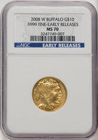 2008-W Burnished Gold Buffalo 1/4 oz ER Blue NGC MS70