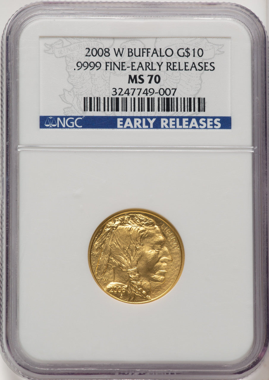2008-W Burnished Gold Buffalo 1/4 oz ER Blue NGC MS70