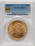 1894-S $20 Liberty Double Eagle PCGS MS64+