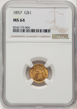 1857 G$1 Gold Dollar NGC MS64