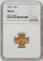 1857 G$1 Gold Dollar NGC MS64