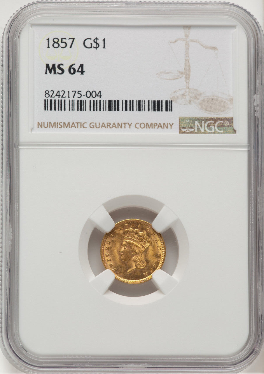 1857 G$1 Gold Dollar NGC MS64