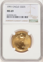 1991 Gold Eagle 1/2 oz Brown Label NGC MS69