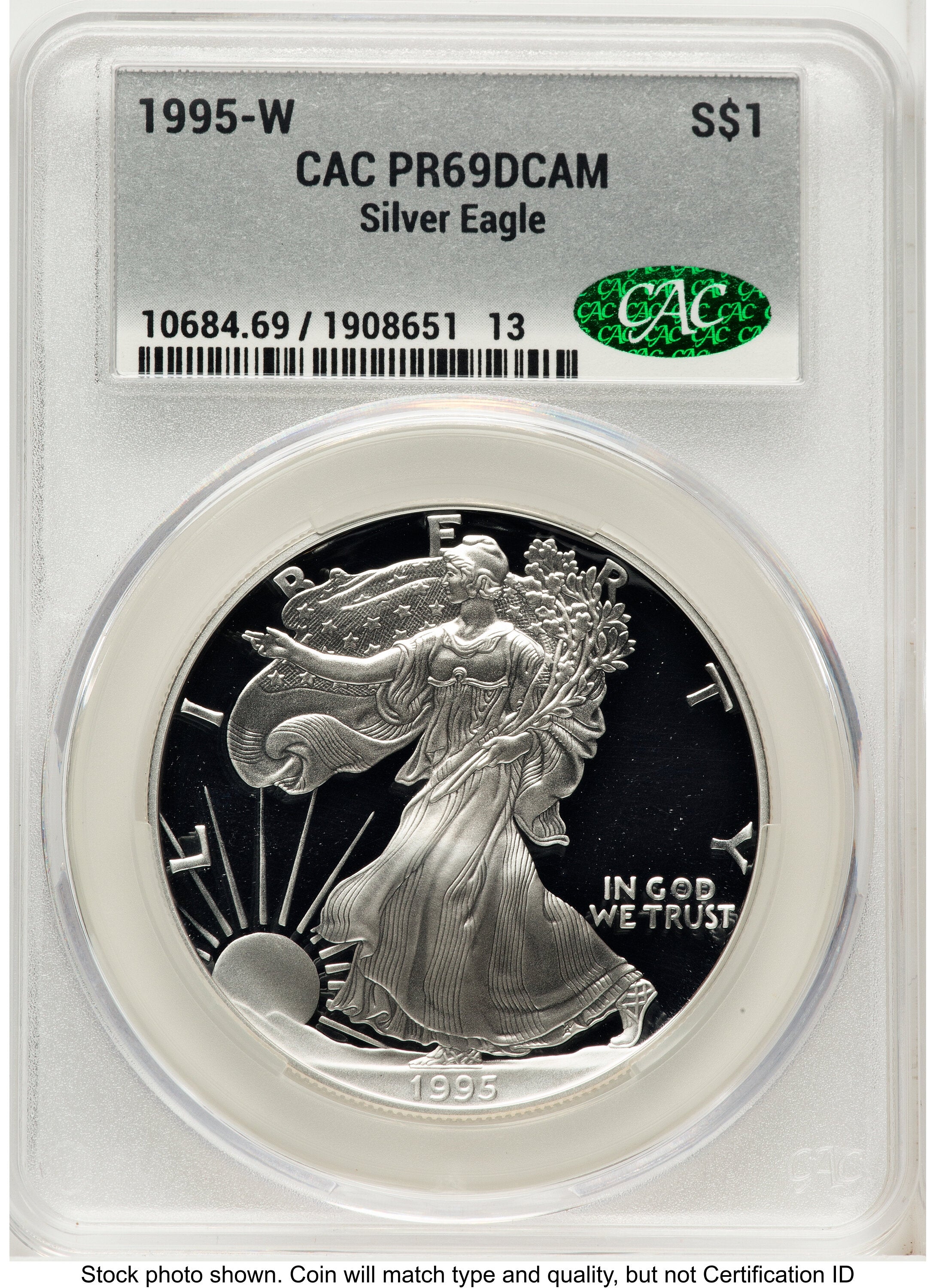 1995-W Proof Silver Eagle 1 oz Silver Label CACG PR69