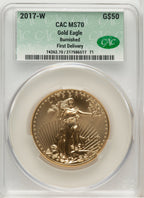 2017-W Burnished Gold Eagle 1 oz First Delivery CACG MS70