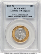 2000-W $10 Library of Congress Bi-Metallic Gold 0.2509 oz and Platinum 0.2509 oz Blue Label Modern Issues PCGS MS70