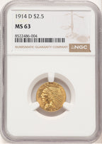 1914-D $2.50 Indian Quarter Eagle NGC MS63 (774313002)