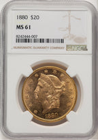 1880 $20 Liberty Double Eagle NGC MS61