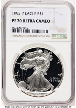 1993-P Proof Silver Eagle 1 oz Brown Label NGC PF70