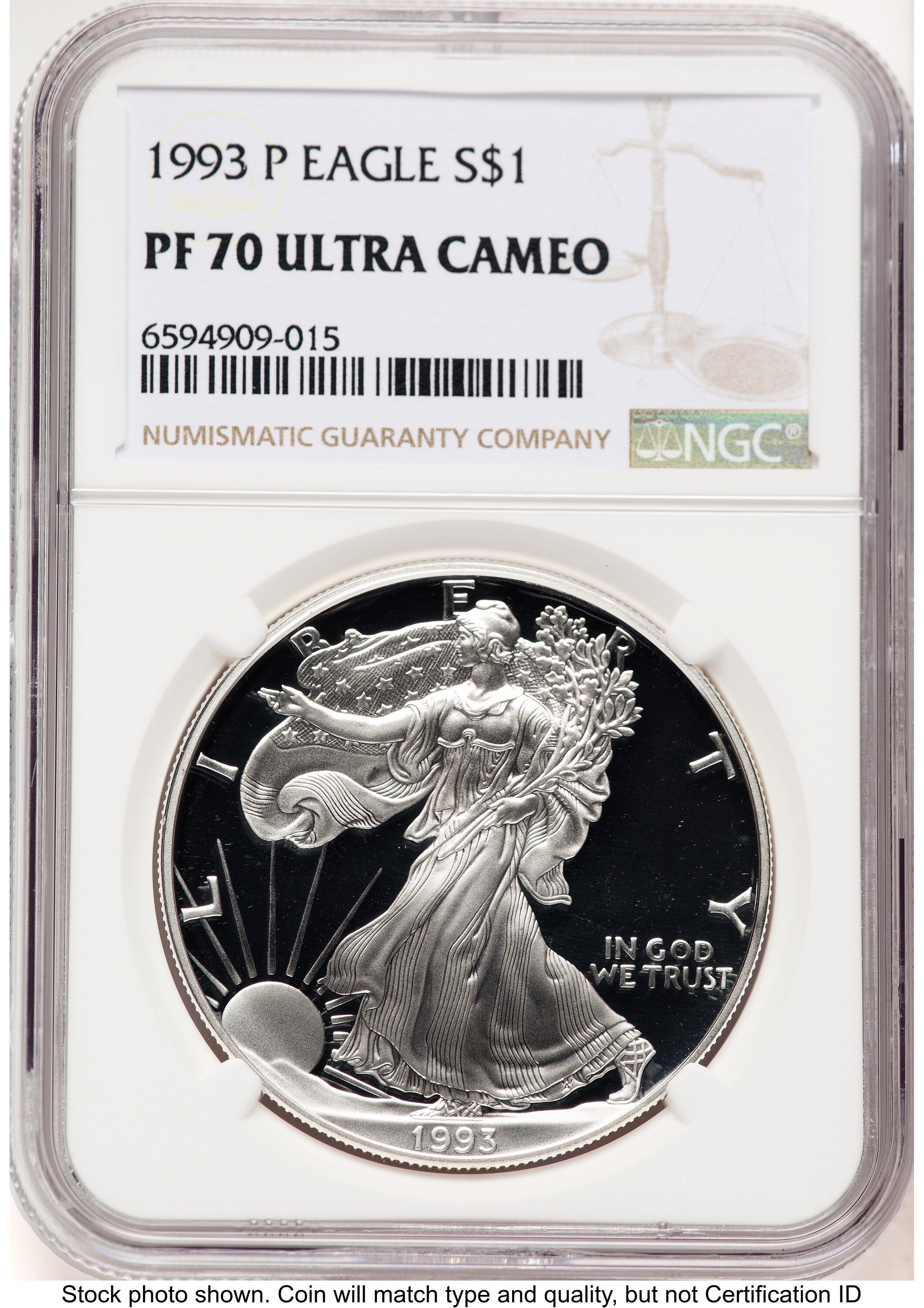 1993-P Proof Silver Eagle 1 oz Brown Label NGC PF70