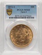 1873-S $20 OPEN 3 Liberty Double Eagle PCGS MS60