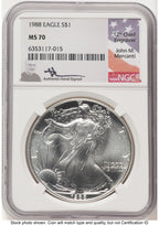 1988 Silver Eagle John NGC MS70 Mercanti