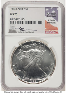 1992 Silver Eagle John NGC MS70 Mercanti