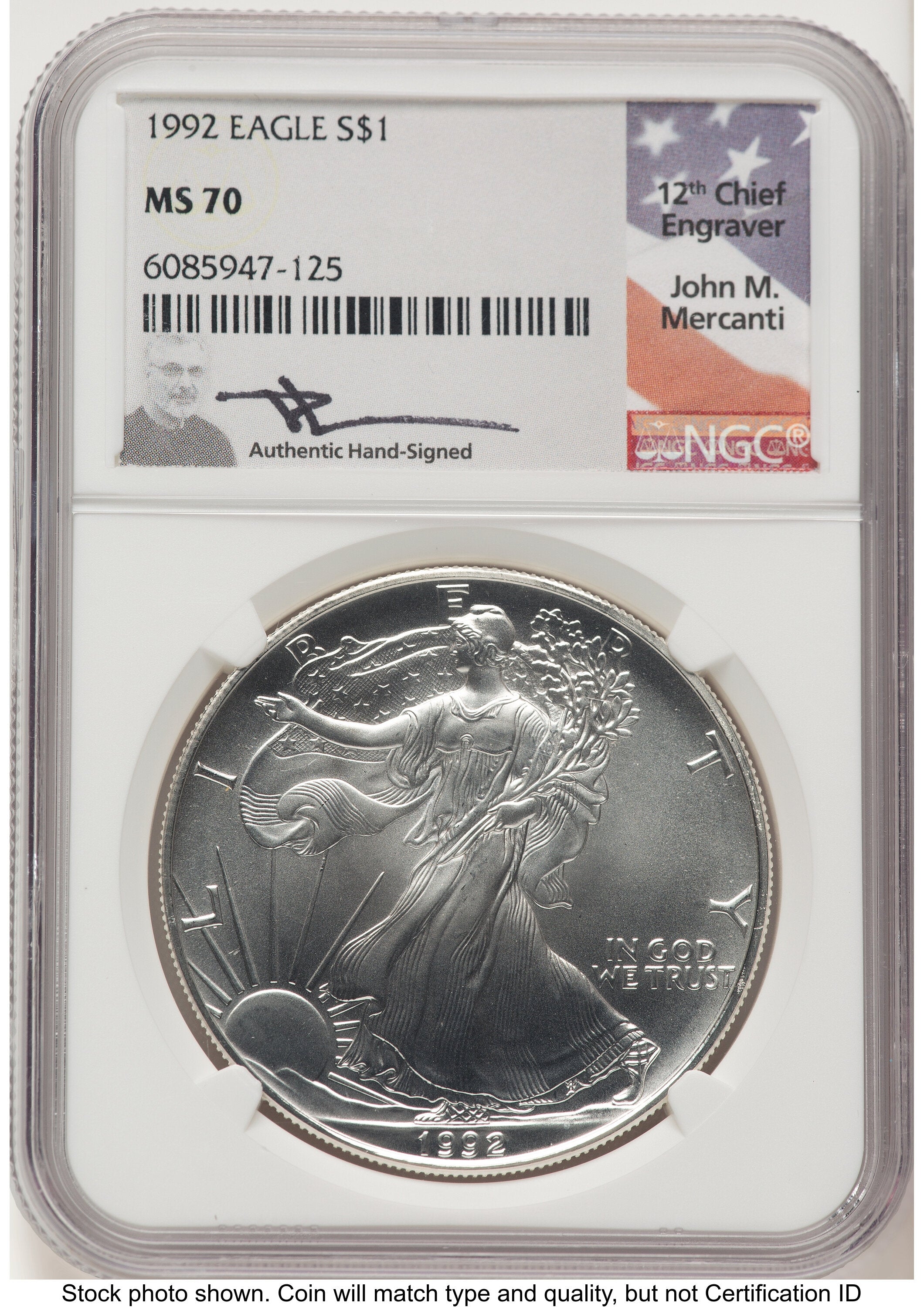 1992 Silver Eagle John NGC MS70 Mercanti