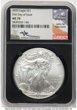 2020 Silver Eagle FDI John NGC MS70 Mercanti