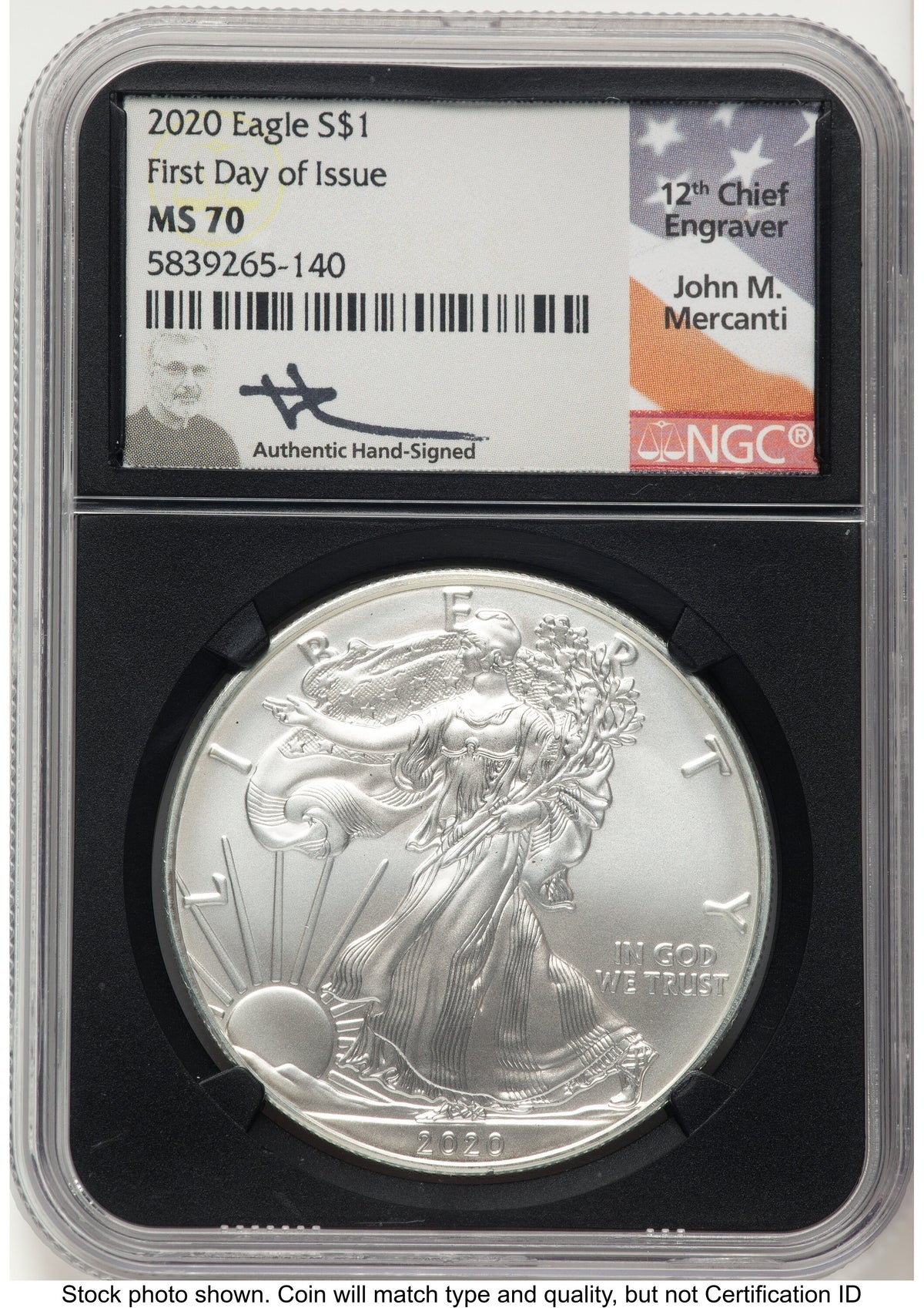 2020 Silver Eagle FDI John NGC MS70 Mercanti