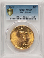 1926 $20 Tripled Die Obverse FS-101 Saint-Gaudens Double Eagle PCGS MS65