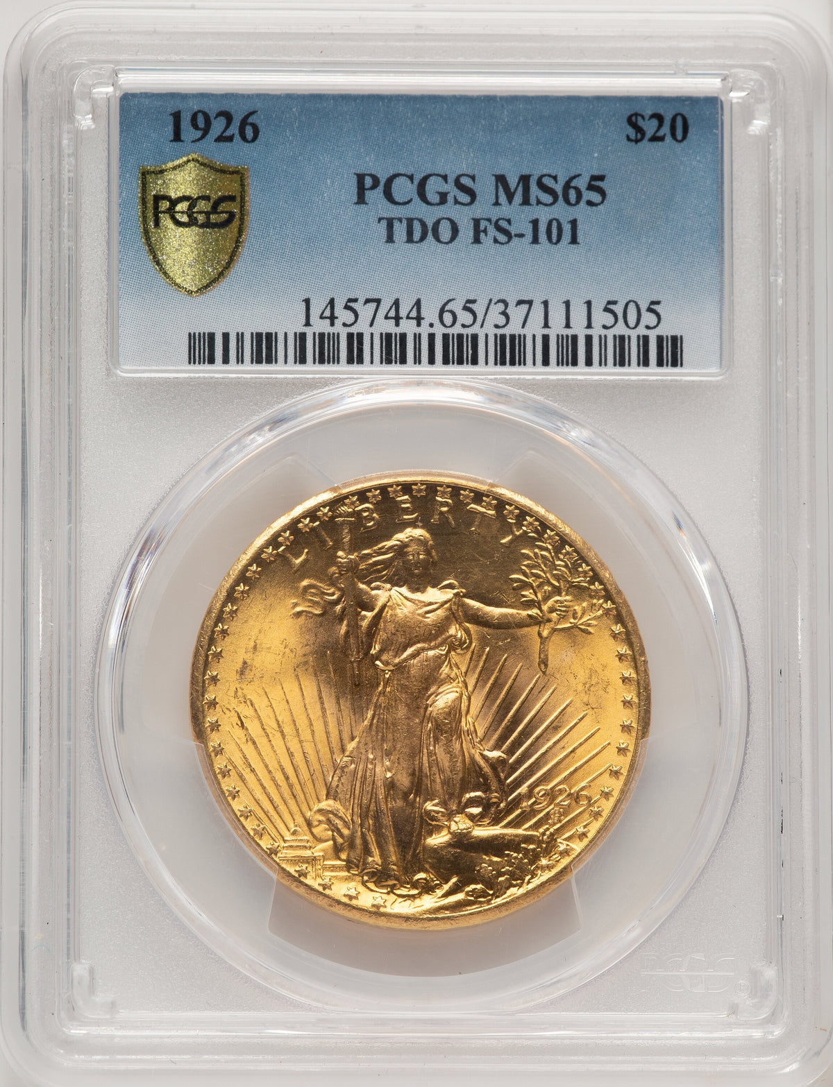 1926 $20 Tripled Die Obverse FS-101 Saint-Gaudens Double Eagle PCGS MS65