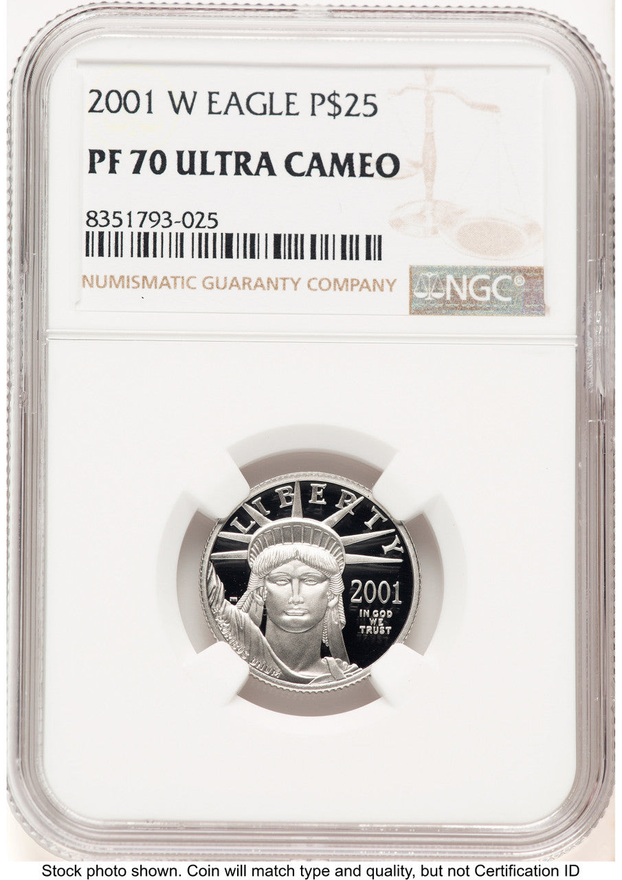 2001-W Proof Platinum Eagle 1/4 oz Brown Label NGC PF70 (774692087)