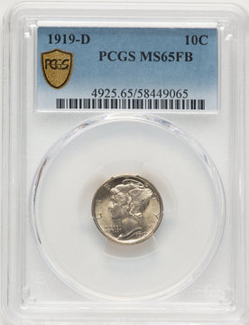 1919-D 10C FB Mercury Dime PCGS MS65