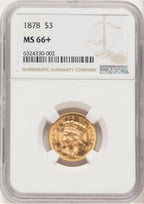 1878 $3 Three Dollar Gold Pieces NGC MS66+