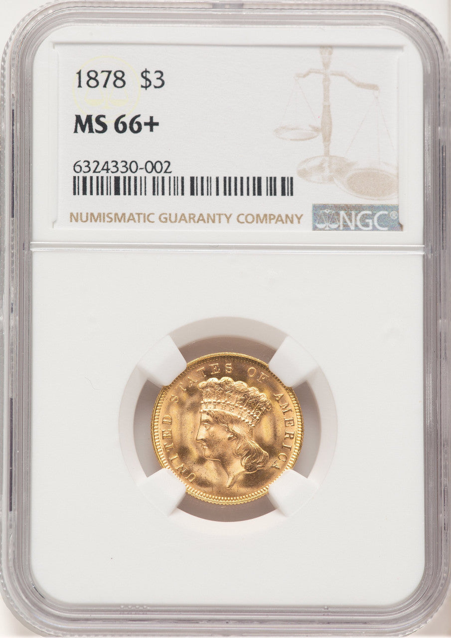 1878 $3 Three Dollar Gold Pieces NGC MS66+