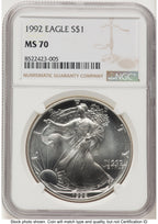 1992 Silver Eagle Brown Label NGC MS70