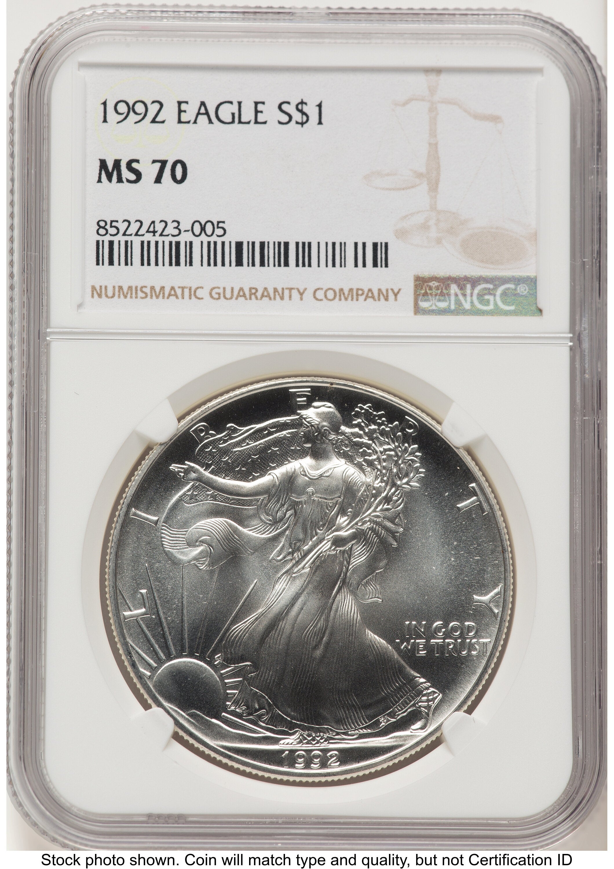1992 Silver Eagle Brown Label NGC MS70