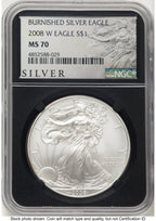 2008-W Burnished Silver Eagle 1 oz Silver Eagle Label NGC MS70