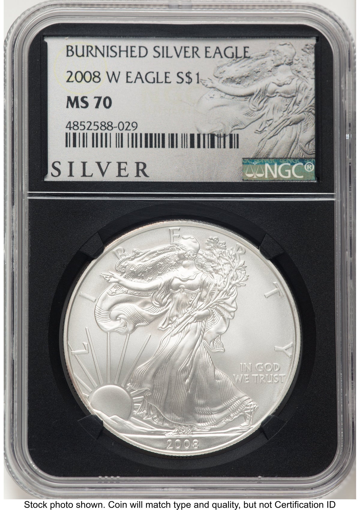 2008-W Burnished Silver Eagle 1 oz Silver Eagle Label NGC MS70