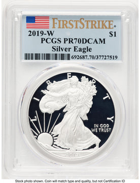 2019-W Proof Silver Eagle 1 oz FS Flag PCGS PR70