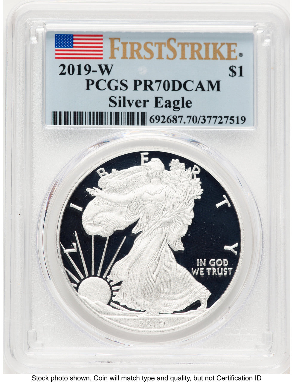 2019-W Proof Silver Eagle 1 oz FS Flag PCGS PR70