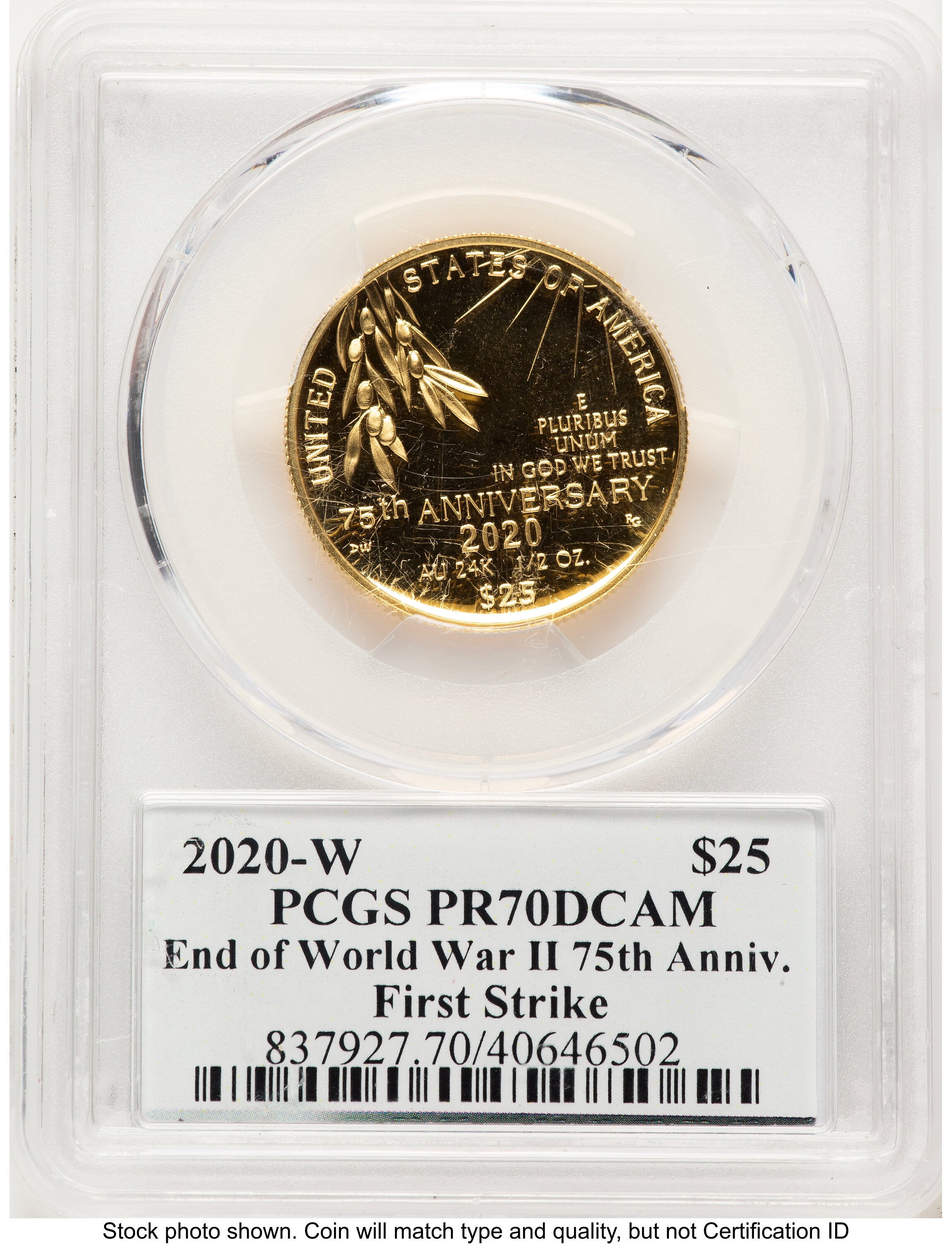 2020-W 1/2 oz Proof Gold End of World War II 75th Anniversary FS V75 Label Modern Issues PCGS MS70