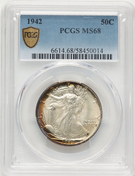 1942 50C Blue Gradient Walking Liberty Half Dollar PCGS MS68
