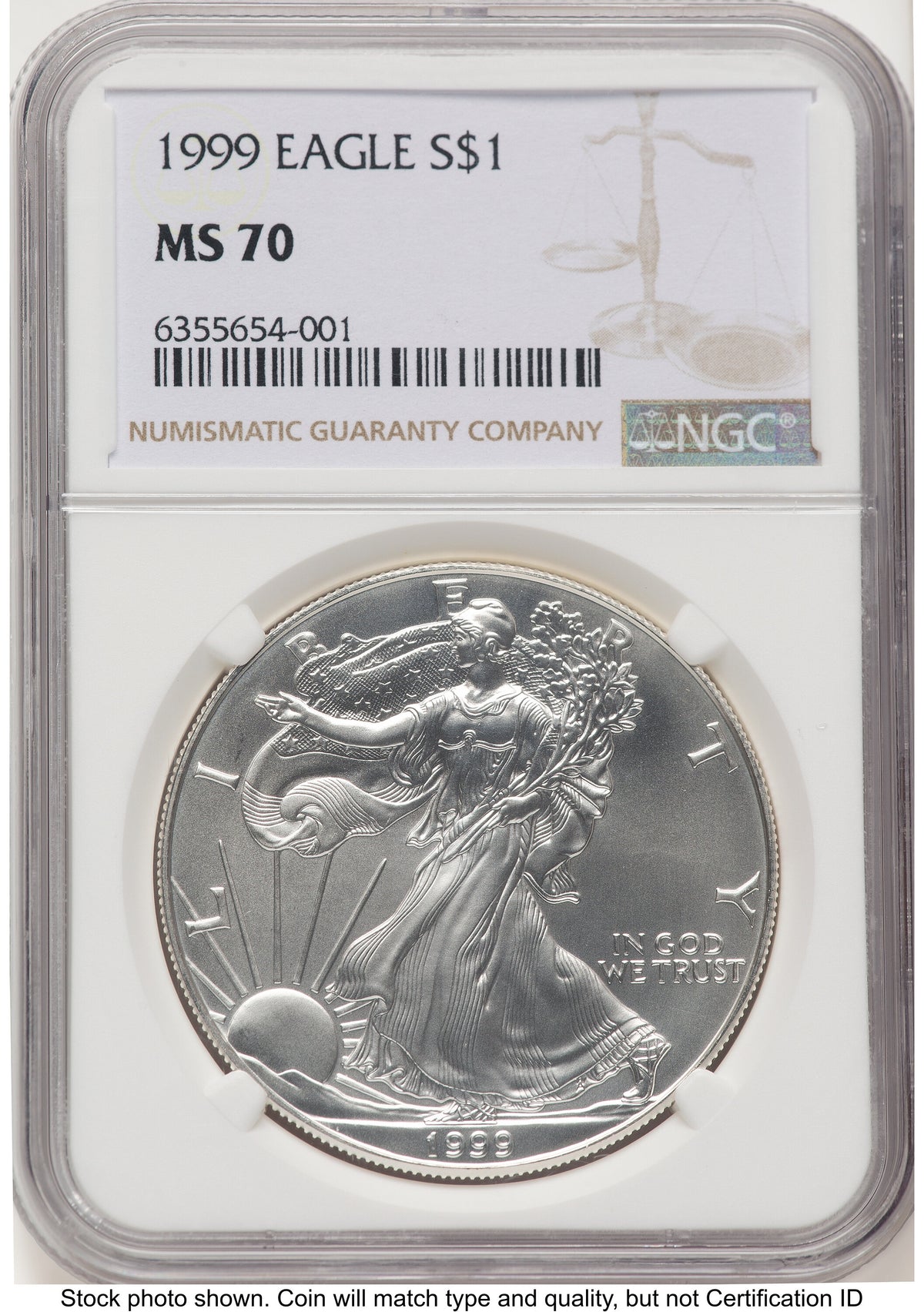 1999 Silver Eagle Brown Label NGC MS70