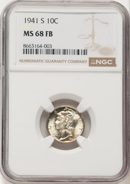 1941-S 10C FB Mercury Dime NGC MS68 (775405005)