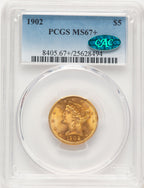 1902 $5 CAC Liberty Half Eagle PCGS MS67+