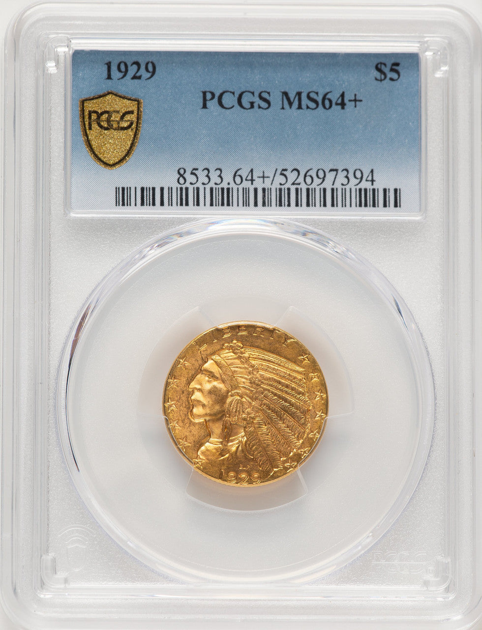 1929 $5 Indian Half Eagle PCGS MS64+