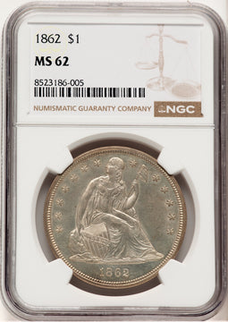 1862 Seated Dollar NGC MS62