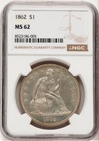 1862 Seated Dollar NGC MS62