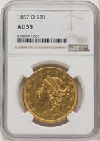 1857-O $20 Liberty Double Eagle NGC AU55