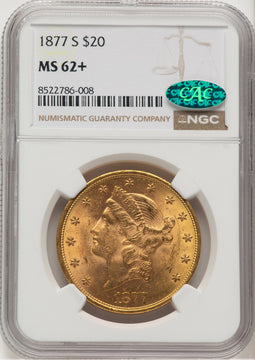 1877-S $20 CAC Liberty Double Eagle NGC MS62+