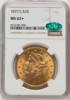 1877-S $20 CAC Liberty Double Eagle NGC MS62+