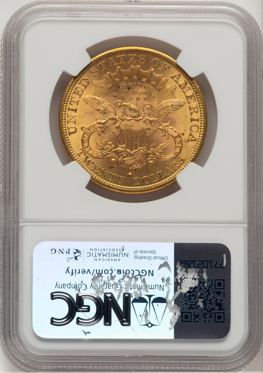 1877-S $20 CAC Liberty Double Eagle NGC MS62+