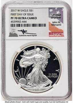 2017-W Proof Silver Eagle 1 oz FDI John NGC PF70 Mercanti