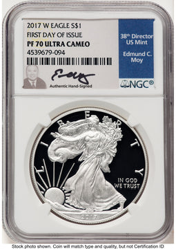 2017-W Proof Silver Eagle 1 oz FDI NGC PF70 Ed Moy